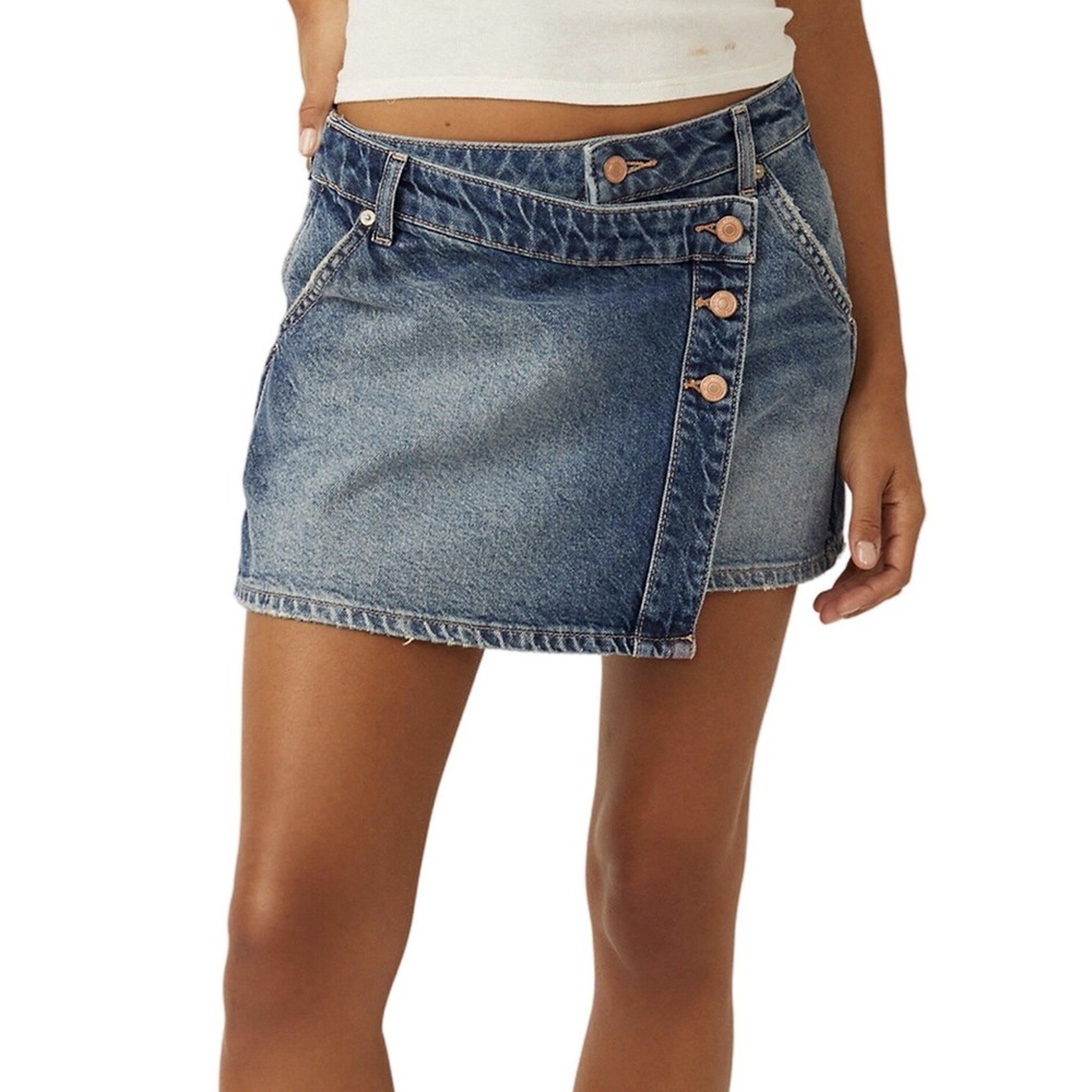 Free People We The Free Wynne Denim Mini Skirt Women's Size 25 Wrap Jean